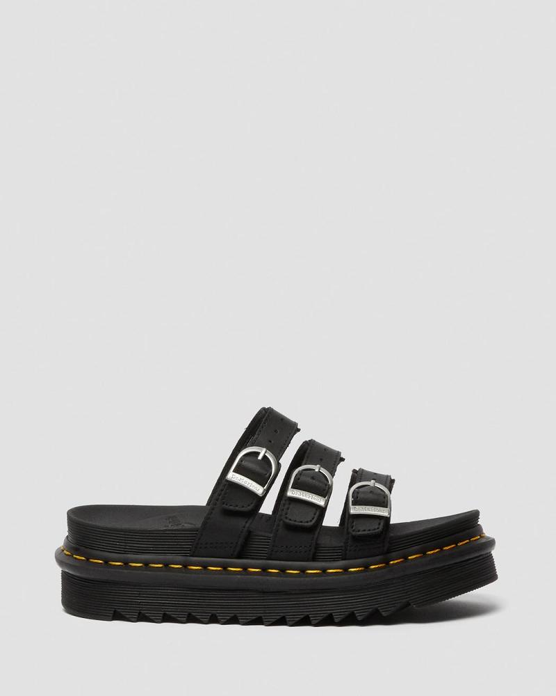 Dr Martens Blaire Læder Plateau Sandaler Dame Sort | DK 308JPQ